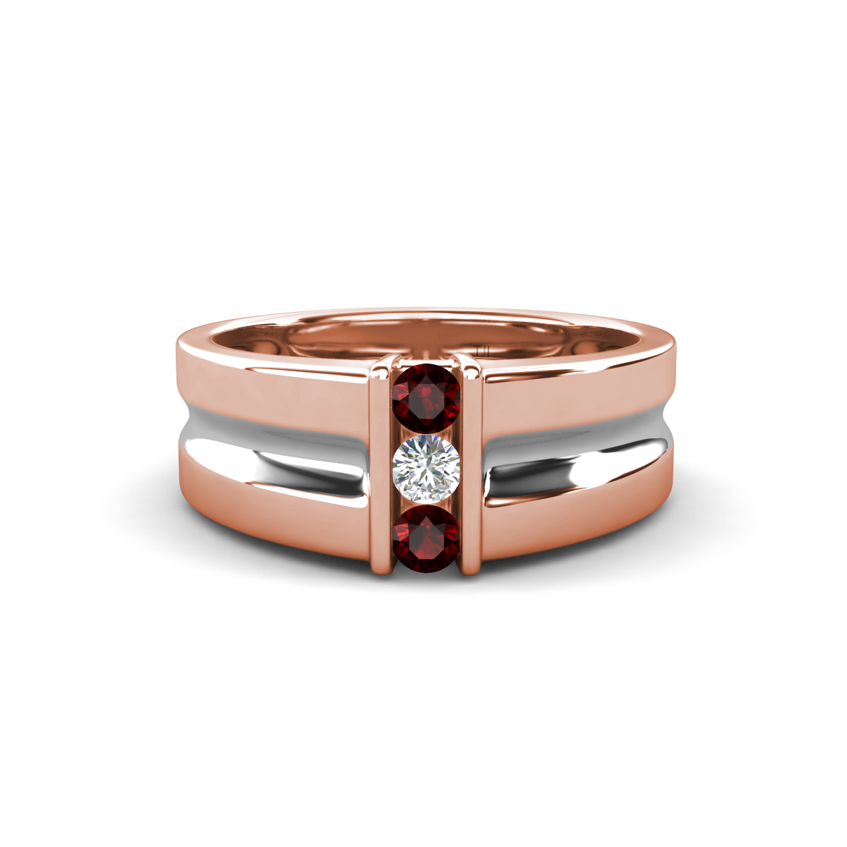Xavier 0.27 ctw Red Garnet and Natural Diamond Three Stone Men Band (8.50 mm) 